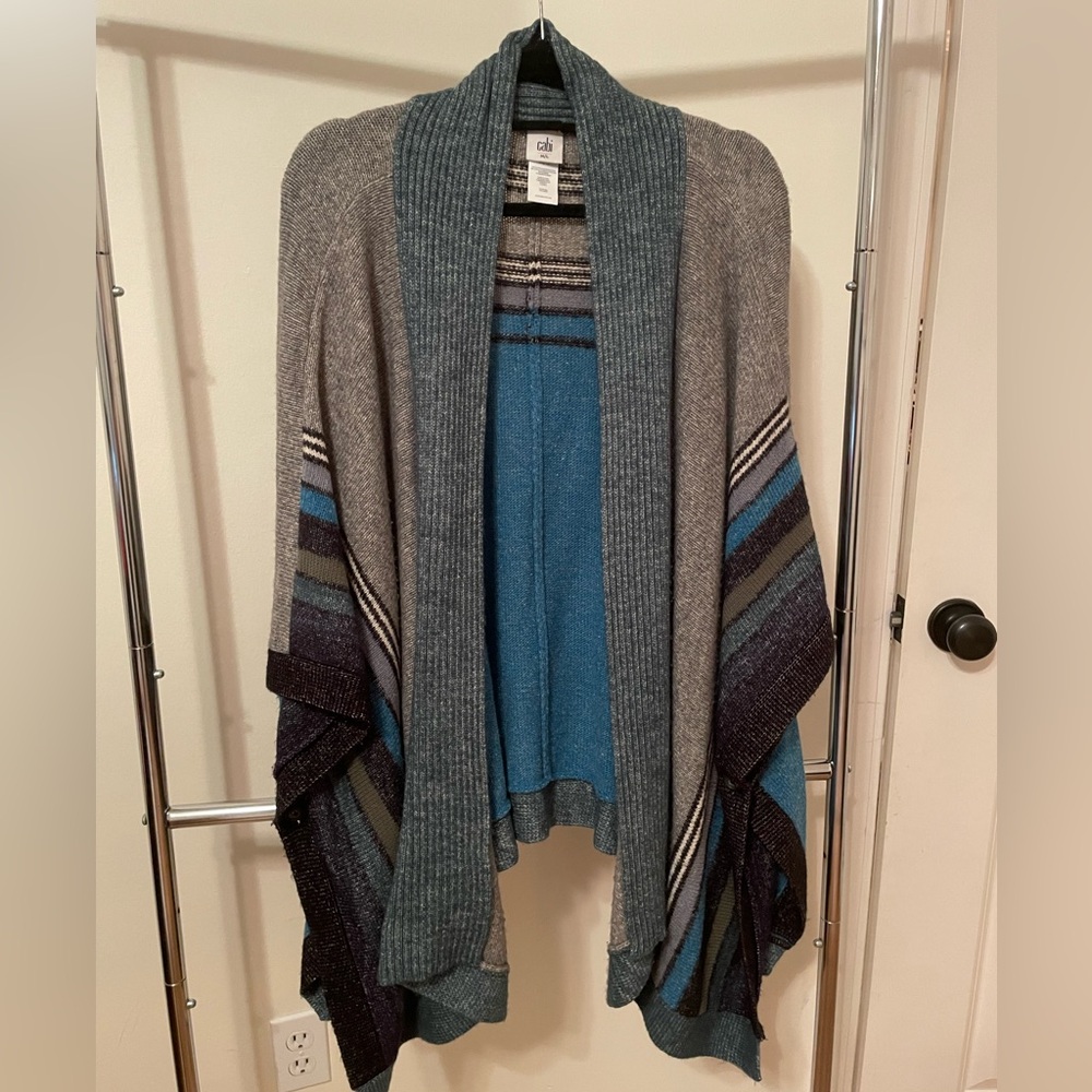 CAbi Blue and Gray Knit Shrug Cardigan